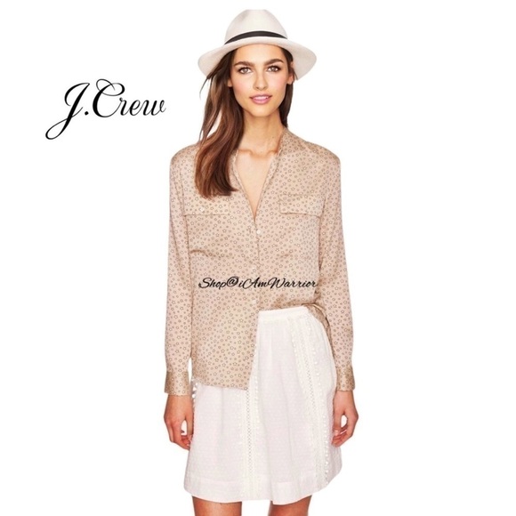 J.Crew silk/spandex sand tiny star print pocket blouse @shop@amwarrior